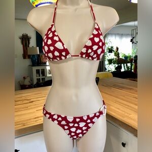FORPLAY Red & White Heart Bottoms Triangle Bikini Swimsuit SMALL NWOT